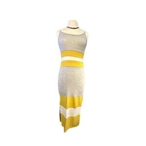 Anthropologie Sleeveless Midi Dress In Gray & Yellow Stripe Knit Size S